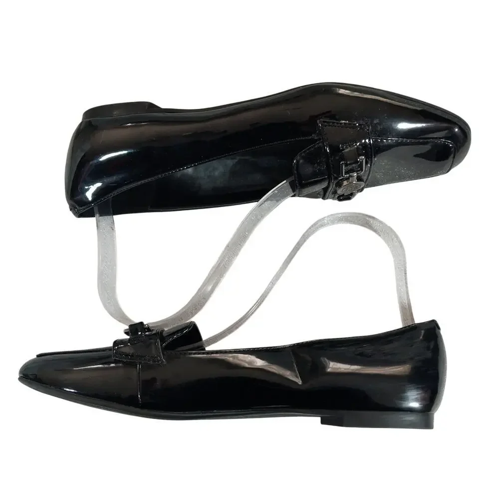 BANDOLINO! FLORA BLACK PATENT LEATHER FRONT METAL HARNESS NIPPED TOE FLATS!SZ 8M